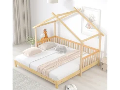 Cama de rodízio cabine - 90 x 200 cm - madeira maciça - base de ripas - cor natural