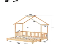 Cama de rodízio cabine - 90 x 200 cm - madeira maciça - base de ripas - cor natural