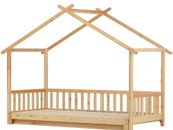 Cama de rodízio cabine - 90 x 200 cm - madeira maciça - base de ripas - cor natural