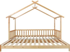 Cama de rodízio cabine - 90 x 200 cm - madeira maciça - base de ripas - cor natural