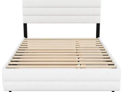 Cama de rodízio com arrumação - 140 x 200 cm + 90 x 190 cm - tecido de linho - cabeceira ajustável - base de ripas - cor branca
