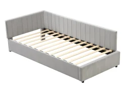 Cama de rodízio estofada 90x200cm, sofá-cama, base de ripas, cama individual, veludo, cinzento