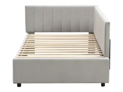 Cama de rodízio estofada 90x200cm, sofá-cama, base de ripas, cama individual, veludo, cinzento