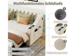 Cama de rodízio 90/180x190 cm - com tomadas e bolso de arrumação - tecido veludo - Bege