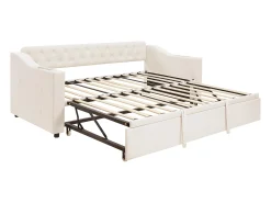 Cama de rodízio 90/180x190 cm - com tomadas e bolso de arrumação - tecido veludo - Bege