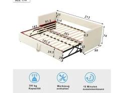 Cama de rodízio 90/180x200 cm - sofá-cama estofado - cama extensível com estrados de ripas - cama multifuncional em tecido de veludo amigo da pele - Bege