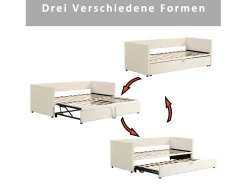 Cama de rodízio 90/180x200 cm - sofá-cama estofado - cama extensível com estrados de ripas - cama multifuncional em tecido de veludo amigo da pele - Bege