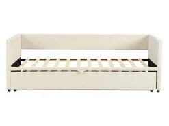 Cama de rodízio 90/180x200 cm - sofá-cama estofado - cama extensível com estrados de ripas - cama multifuncional em tecido de veludo amigo da pele - Bege