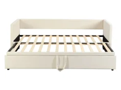 Cama de rodízio 90/180x200 cm - sofá-cama estofado - cama extensível com estrados de ripas - cama multifuncional em tecido de veludo amigo da pele - Bege