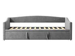Cama de rodízio 90/180x200 cm - sofá-cama estofado - cama extensível com estrados de ripas - cama multifuncional em tecido de veludo amigo da pele - Cinza