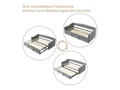 Cama de rodízio 90/180x200 cm - sofá-cama estofado - cama extensível com estrados de ripas - cama multifuncional em tecido de veludo amigo da pele - Cinza