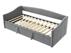 Cama de rodízio 90/180x200 cm - sofá-cama estofado - cama extensível com estrados de ripas - cama multifuncional em tecido de veludo amigo da pele - Cinza