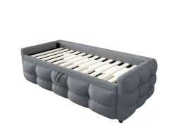 Cama de rodízio 90/180x190 cm em veludo - com base de ripas - Cinza