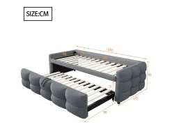 Cama de rodízio 90/180x190 cm em veludo - com base de ripas - Cinza
