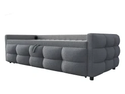 Cama de rodízio 90/180x190 cm em veludo - com base de ripas - Cinza