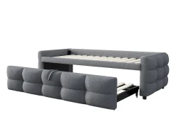 Cama de rodízio 90/180x190 cm em veludo - com base de ripas - Cinza