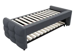 Cama de rodízio 90/180x190 cm em veludo - com base de ripas - Cinza