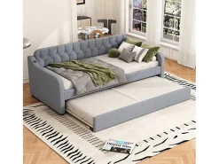 Cama de rodízio 90/180x200cm, sofá-cama extensível, chaise longue com entrada USB, sem colchão, cinzento