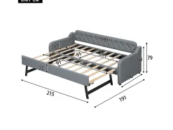 Cama de rodízio 90/180x200cm, sofá-cama extensível, chaise longue com entrada USB, sem colchão, cinzento