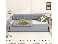 Cama de rodízio 90/180x200cm, sofá-cama extensível, chaise longue com entrada USB, sem colchão, cinzento