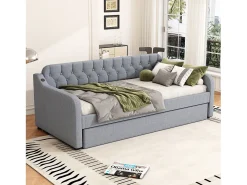 Cama de rodízio 90/180x200cm, sofá-cama extensível, chaise longue com entrada USB, sem colchão, cinzento