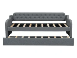 Cama de rodízio 90/180x200cm, sofá-cama extensível, chaise longue com entrada USB, sem colchão, cinzento