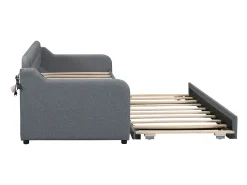 Cama de rodízio 90/180x200cm, sofá-cama extensível, chaise longue com entrada USB, sem colchão, cinzento