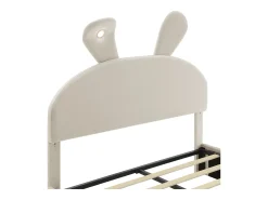 Cama de solteiro 140 x 200 cm - Cama de criança com dois bancos de arrumação e faixa de luz quente - veludo bege - sem colchão