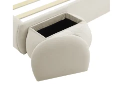 Cama de solteiro 140 x 200 cm - Cama de criança com dois bancos de arrumação e faixa de luz quente - veludo bege - sem colchão