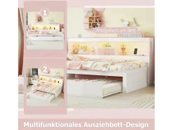 Cama de solteiro 90 x 200 cm + 90 x 190 cm com compartimentos e tomadas USB - LEDs - Aglomerado + MDF - Branco (sem colchão)