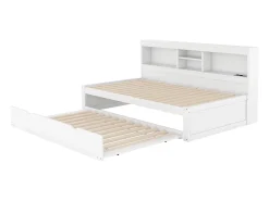 Cama de solteiro 90 x 200 cm + 90 x 190 cm com compartimentos e tomadas USB - LEDs - Aglomerado + MDF - Branco (sem colchão)