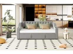 Cama de solteiro 90/180 x 190 cm com cabeceira - 2 bolsos e carregamento USB - Veludo - Cinza