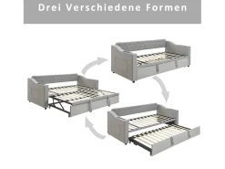 Cama de solteiro 90/180 x 190 cm com cabeceira - 2 bolsos e carregamento USB - Veludo - Cinza