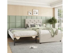 Cama de solteiro em veludo com cama auxiliar 90x200cm - Bege