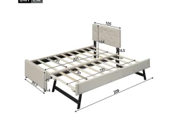 Cama de solteiro em veludo com cama auxiliar 90x200cm - Bege