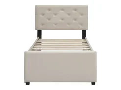 Cama de solteiro em veludo com cama auxiliar 90x200cm - Bege