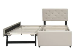 Cama de solteiro em veludo com cama auxiliar 90x200cm - Bege