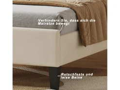 Cama de solteiro estofada 90 x 200 cm - cabeceira em forma de flor - estrado de ripas - veludo - Bege