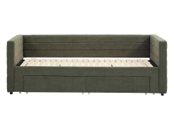 Cama de solteiro retrátil 2 x 80 x 200 cm em tecido texturizado verde + colchão - CAMITY