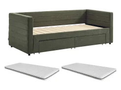 Cama de solteiro retrátil 2 x 80 x 200 cm em tecido texturizado verde + colchão - CAMITY