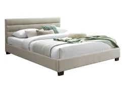Cama de 160x200 cm em tecido de cor bege + colchão - FAUSTIN