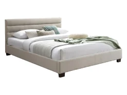 Cama de 160x200 cm em tecido de cor bege - FAUSTIN