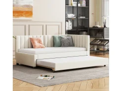 Cama dobrável 90 x 190/200 cm - sofá cama de veludo - base de ripas - bege