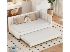 Cama dobrável 90 x 190/200 cm - sofá cama de veludo - base de ripas - bege
