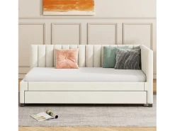 Cama dobrável 90 x 190/200 cm - sofá cama de veludo - base de ripas - bege