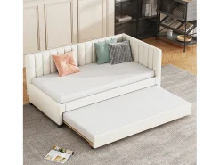 Cama dobrável 90 x 190/200 cm - sofá cama de veludo - base de ripas - bege