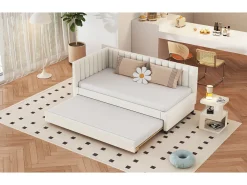 Cama dobrável 90 x 190/200 cm - sofá cama de veludo - base de ripas - bege