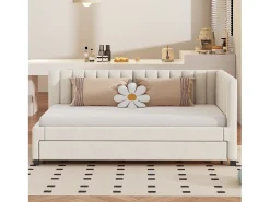 Cama dobrável 90 x 190/200 cm - sofá cama de veludo - base de ripas - bege