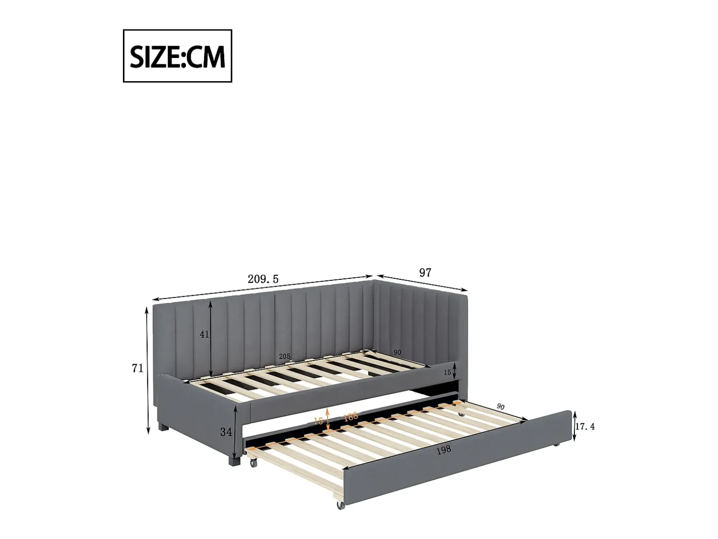 Cama dobrável 90 x 190/200 cm - sofá-cama de veludo - base de ripas - cinza
