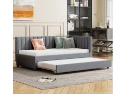 Cama dobrável 90 x 190/200 cm - sofá-cama de veludo - base de ripas - cinza